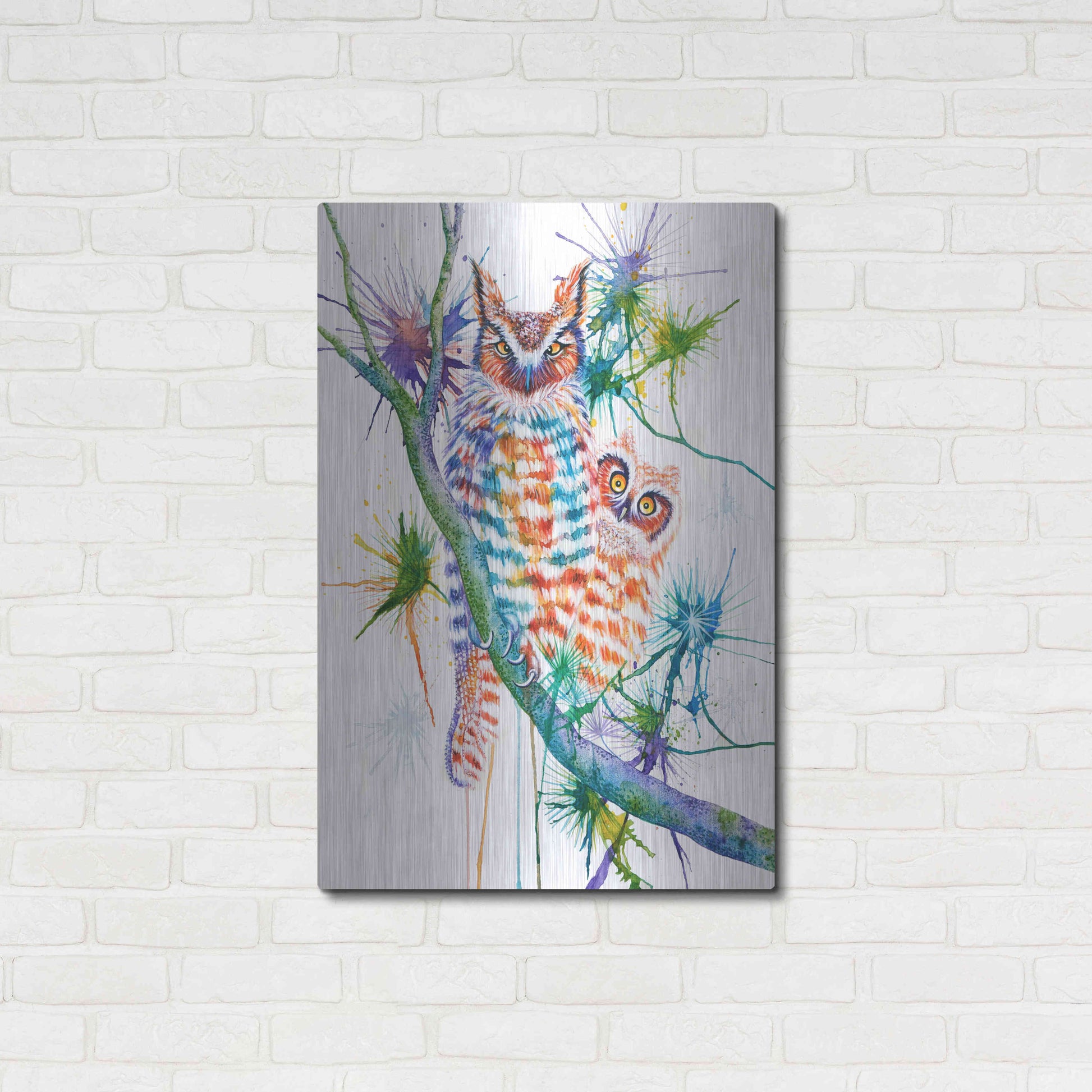 Luxe Metal Art 'Momma and Baby Owl' by Michelle Faber, Metal Wall Art,24x36