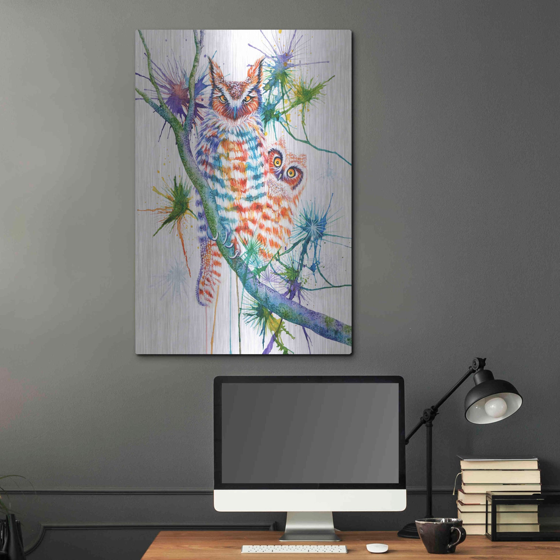 Luxe Metal Art 'Momma and Baby Owl' by Michelle Faber, Metal Wall Art,24x36