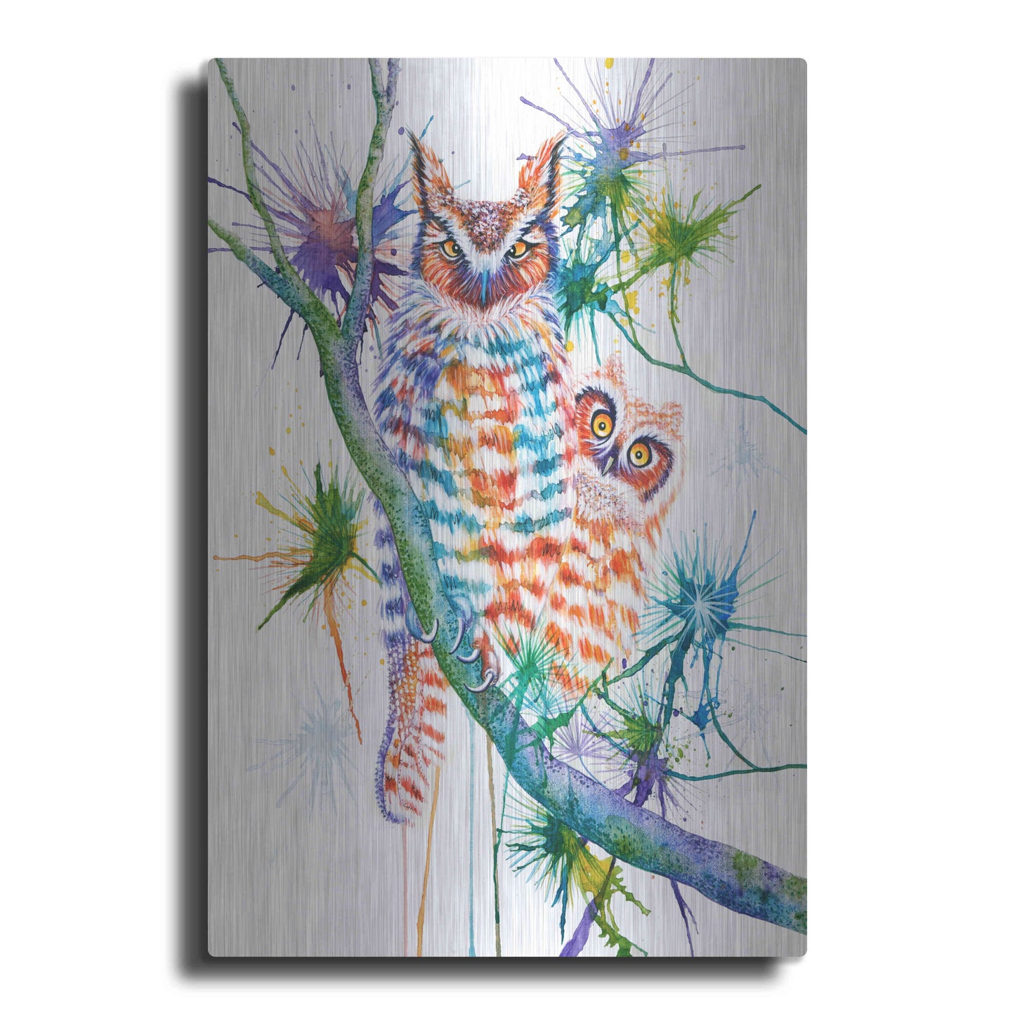 Luxe Metal Art 'Momma and Baby Owl' by Michelle Faber, Metal Wall Art