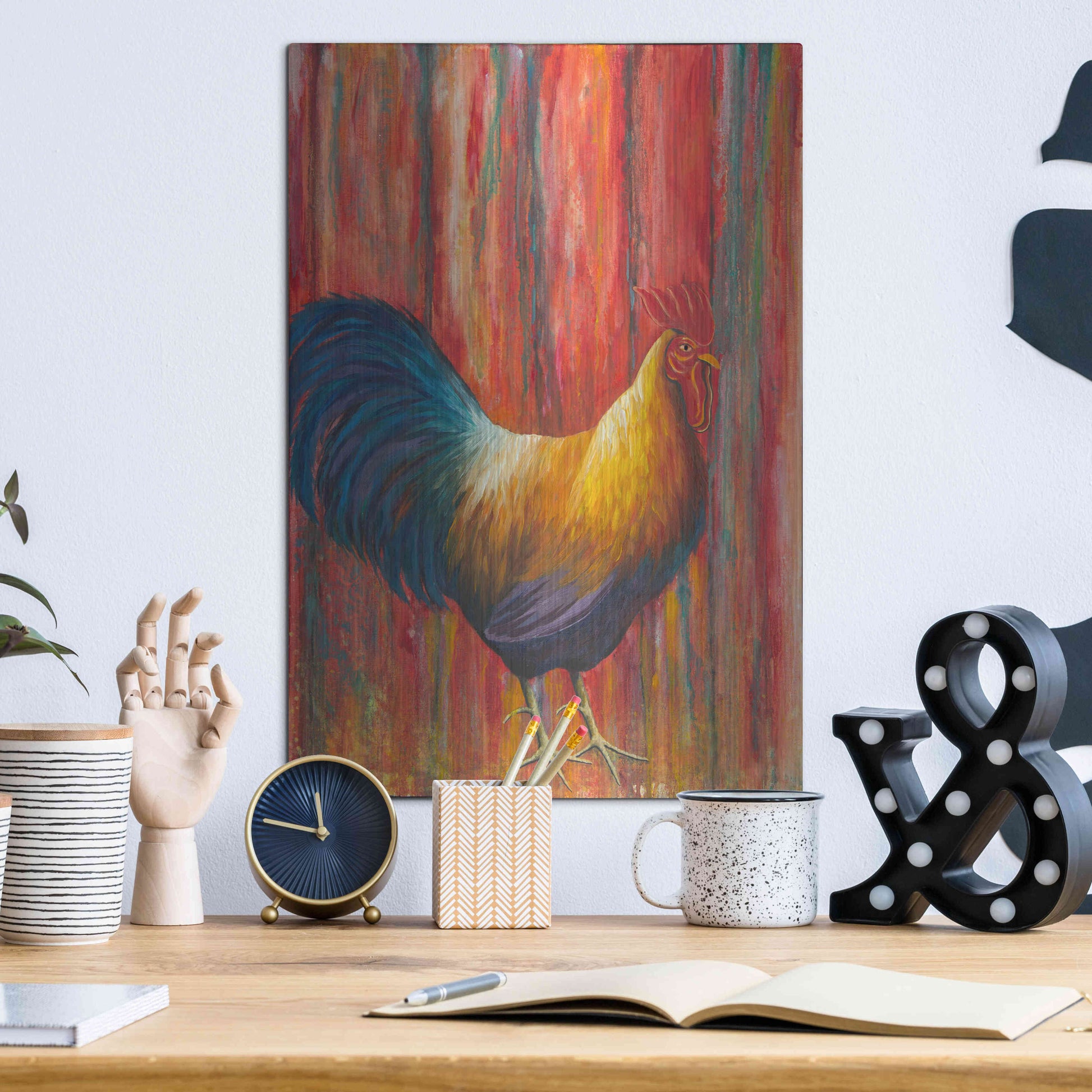 Luxe Metal Art 'Mr. Rooster' by Michelle Faber, Metal Wall Art,12x16