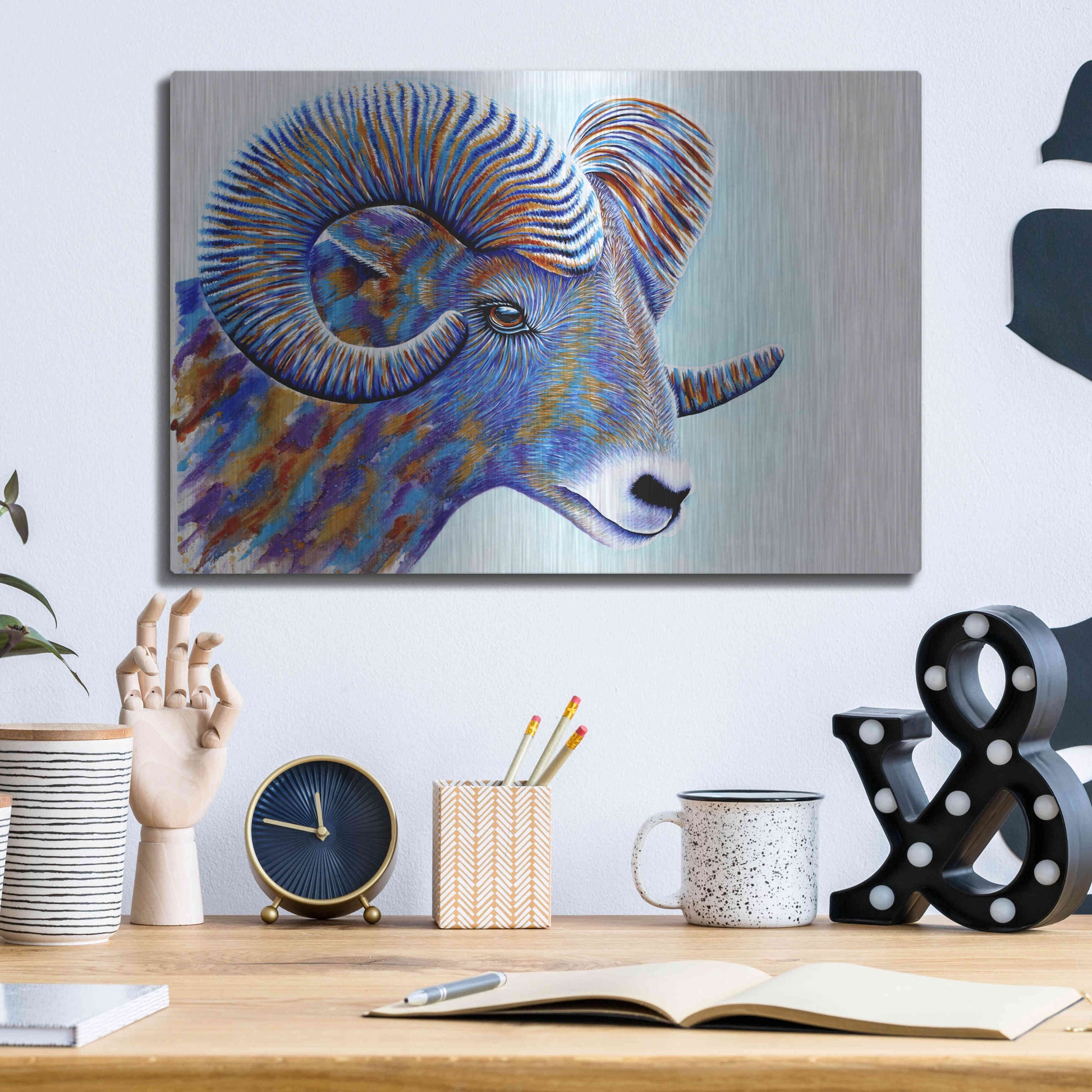 Luxe Metal Art 'Ram' by Michelle Faber, Metal Wall Art,16x12