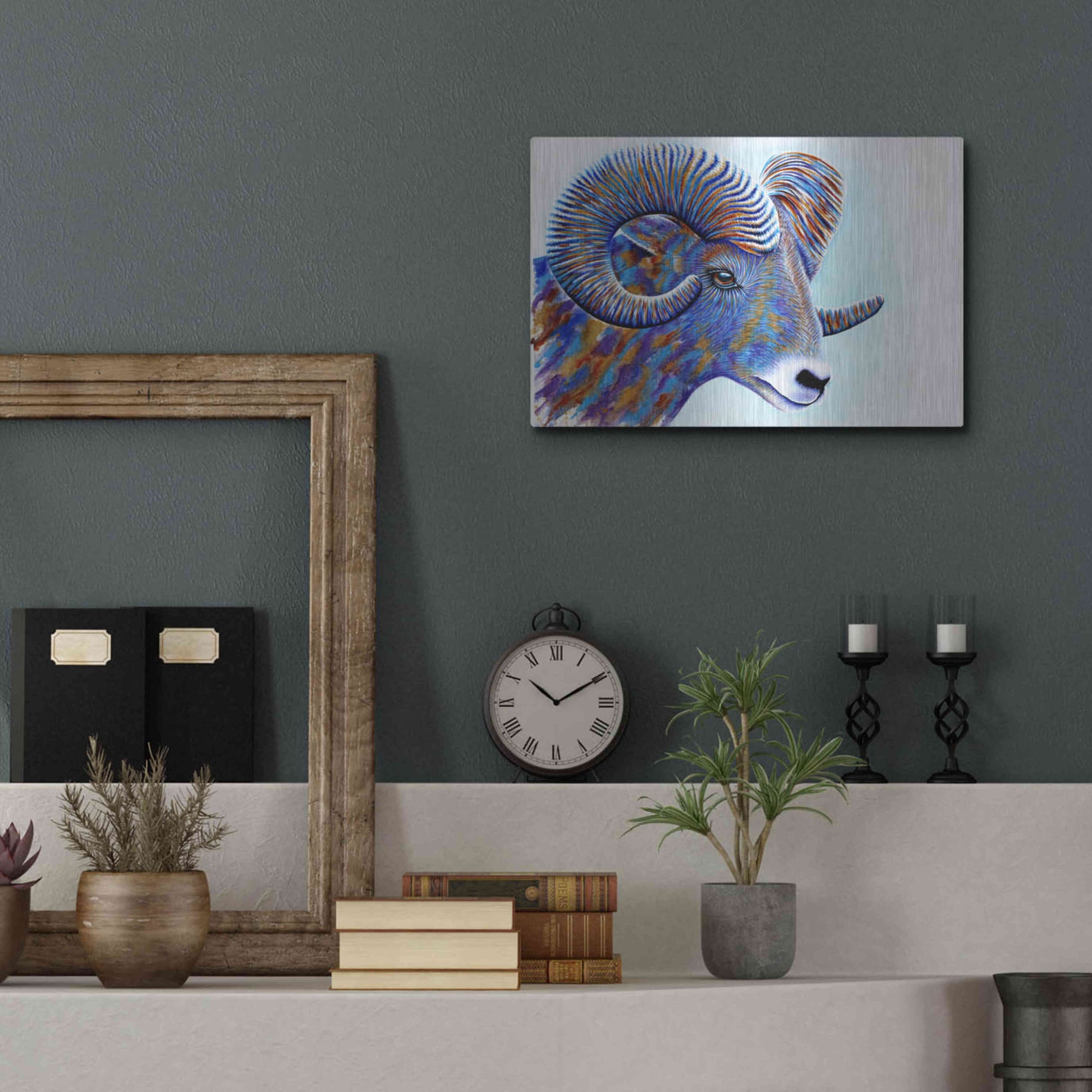 Luxe Metal Art 'Ram' by Michelle Faber, Metal Wall Art,16x12