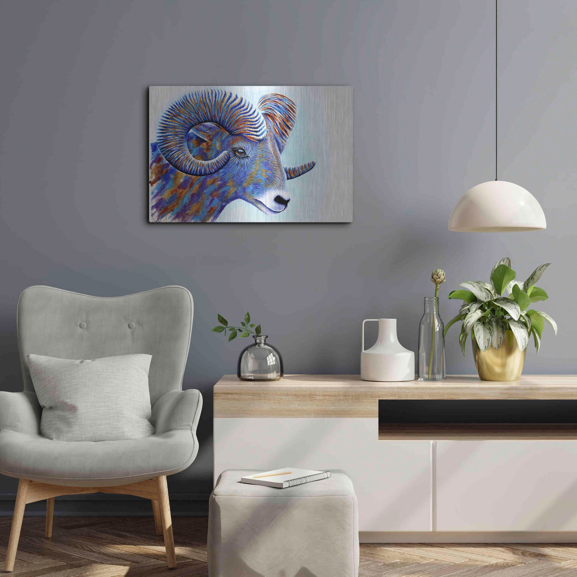 Luxe Metal Art 'Ram' by Michelle Faber, Metal Wall Art,24x16