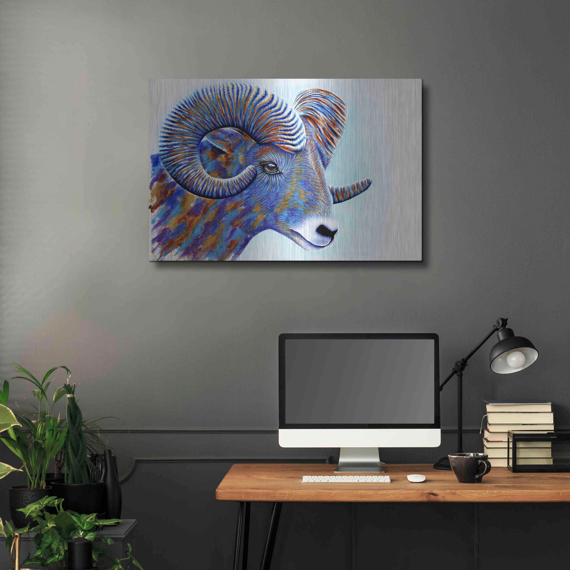 Luxe Metal Art 'Ram' by Michelle Faber, Metal Wall Art,36x24