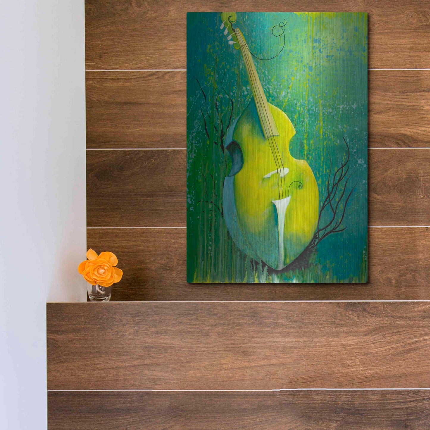 Luxe Metal Art 'Sunken Dreams Cello' by Michelle Faber, Metal Wall Art,12x16