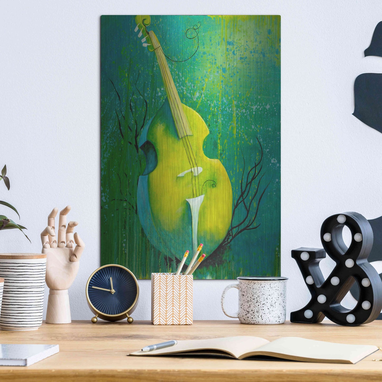 Luxe Metal Art 'Sunken Dreams Cello' by Michelle Faber, Metal Wall Art,12x16