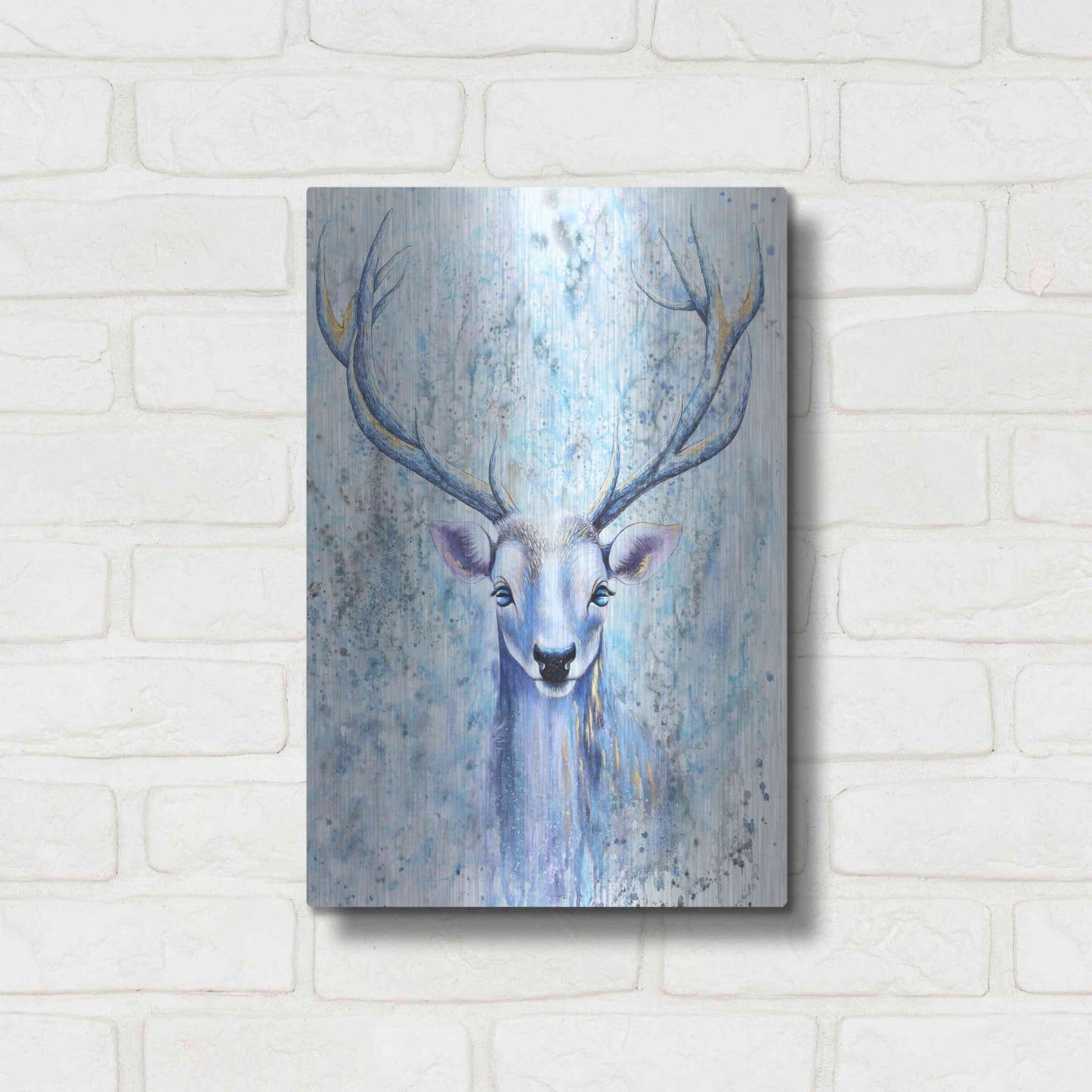 Luxe Metal Art 'Blue Spirit Deer' by Michelle Faber, Metal Wall Art,12x16