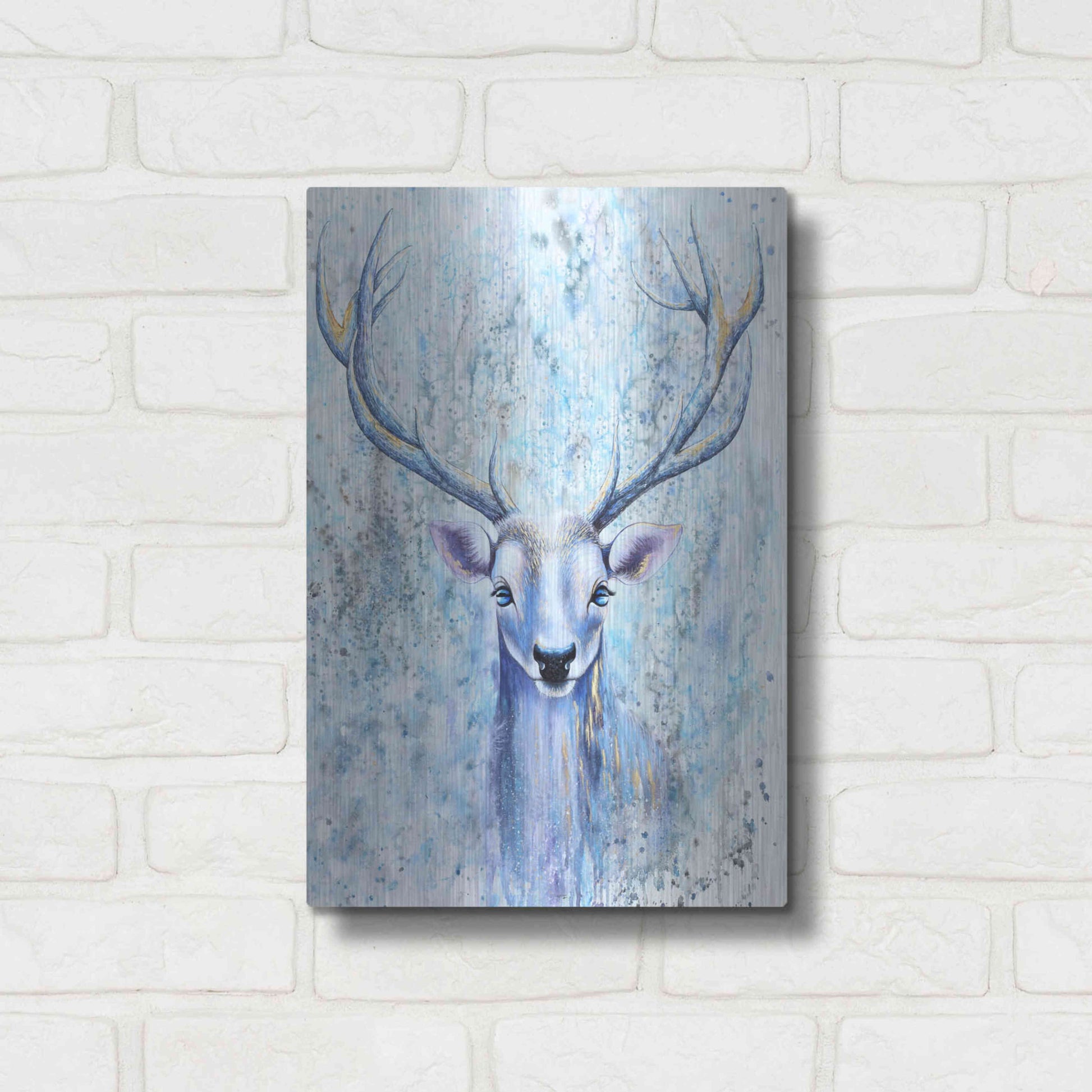 Luxe Metal Art 'Blue Spirit Deer' by Michelle Faber, Metal Wall Art,12x16
