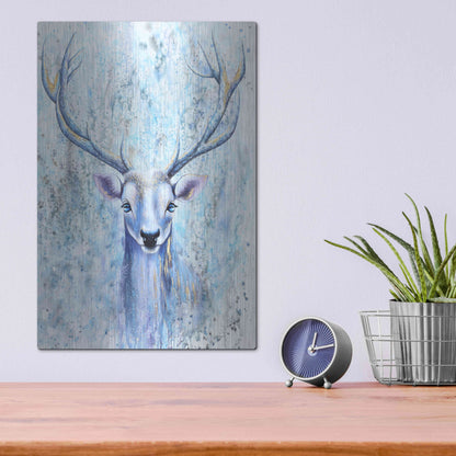 Luxe Metal Art 'Blue Spirit Deer' by Michelle Faber, Metal Wall Art,12x16