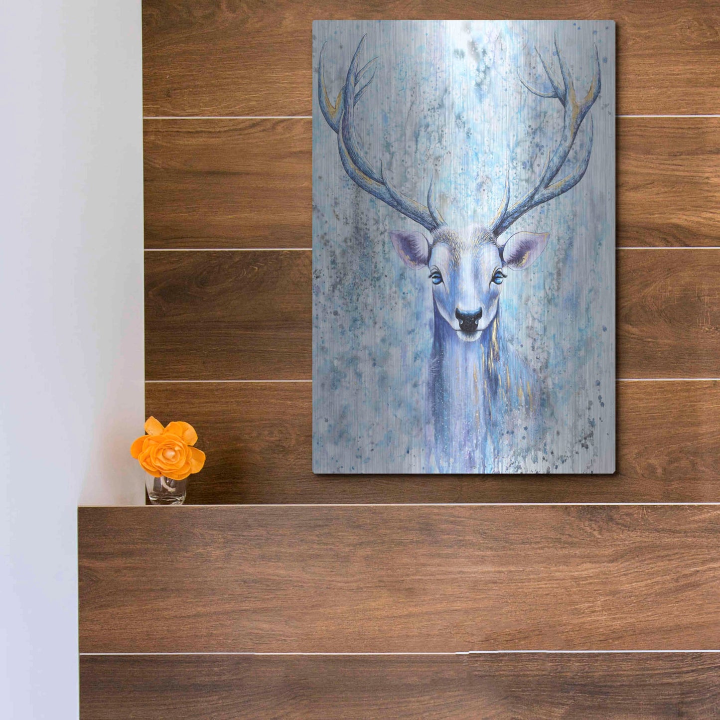 Luxe Metal Art 'Blue Spirit Deer' by Michelle Faber, Metal Wall Art,12x16