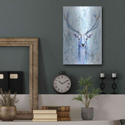 Luxe Metal Art 'Blue Spirit Deer' by Michelle Faber, Metal Wall Art,12x16