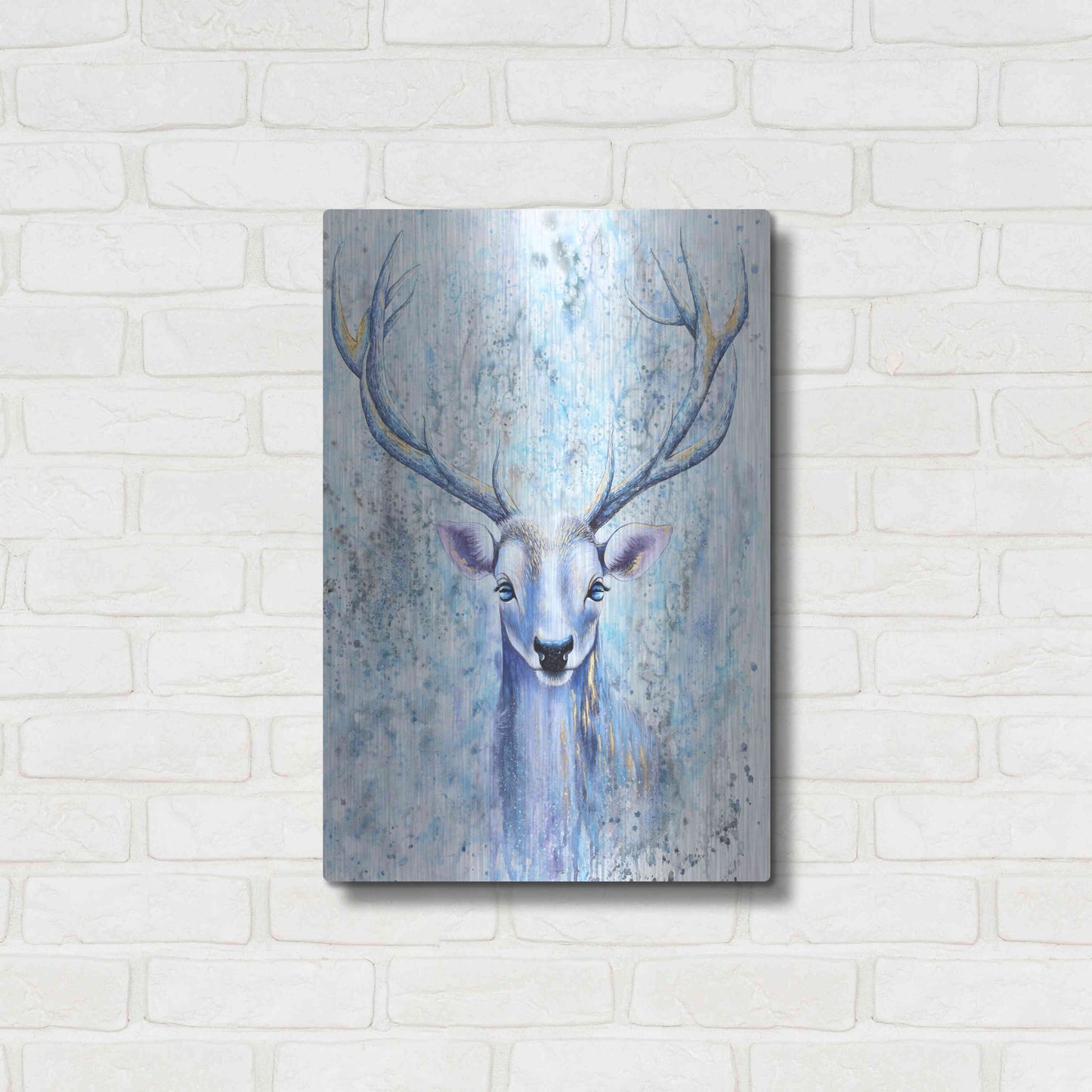 Luxe Metal Art 'Blue Spirit Deer' by Michelle Faber, Metal Wall Art,16x24