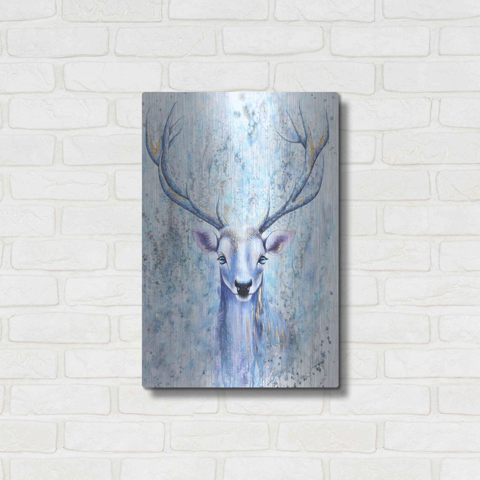 Luxe Metal Art 'Blue Spirit Deer' by Michelle Faber, Metal Wall Art,16x24