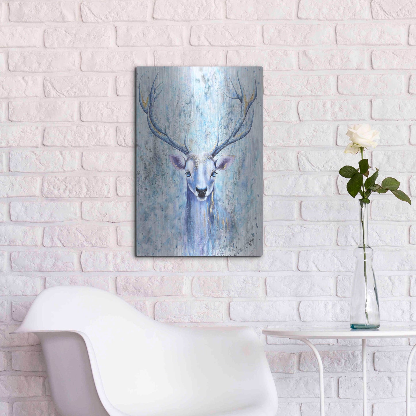 Luxe Metal Art 'Blue Spirit Deer' by Michelle Faber, Metal Wall Art,16x24