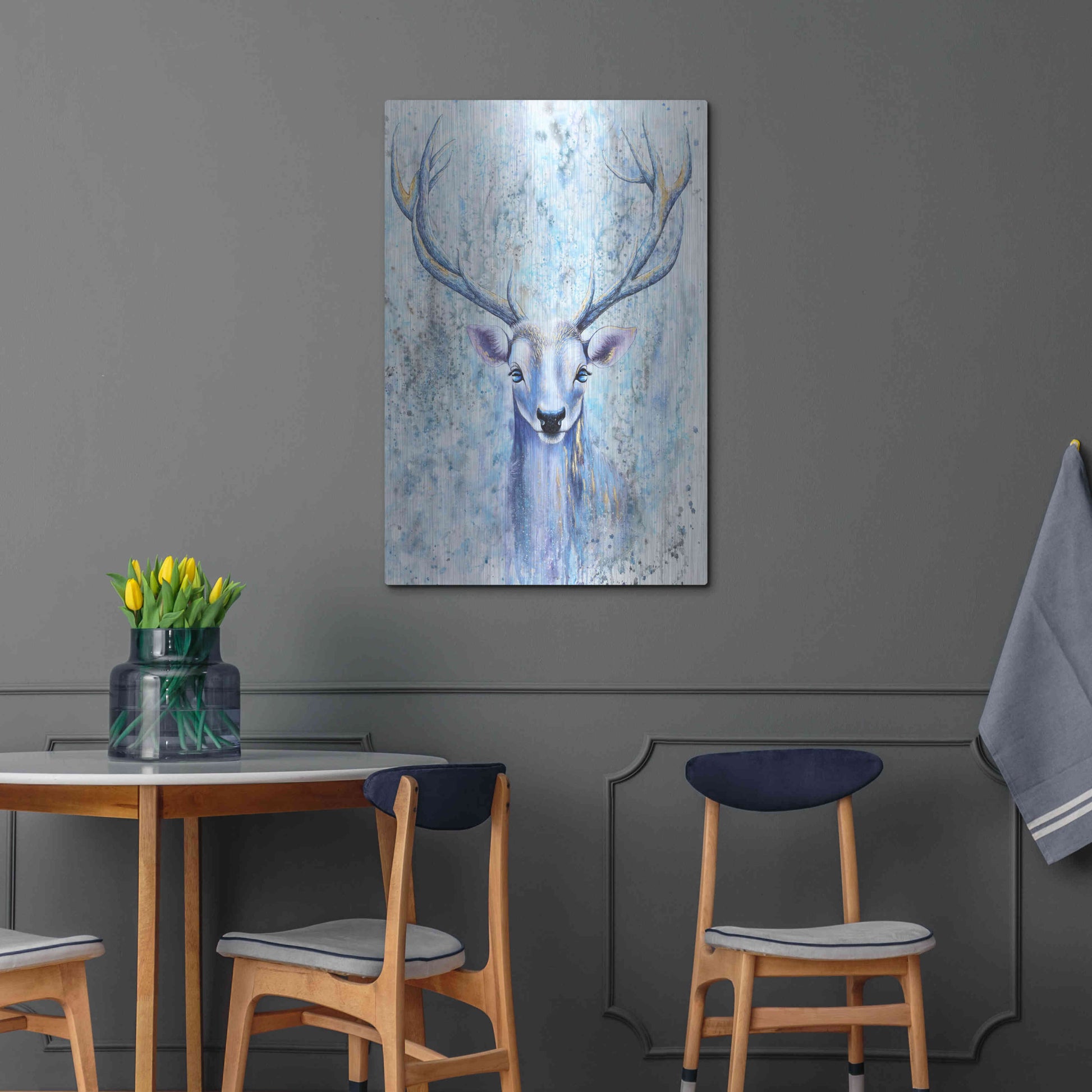 Luxe Metal Art 'Blue Spirit Deer' by Michelle Faber, Metal Wall Art,24x36
