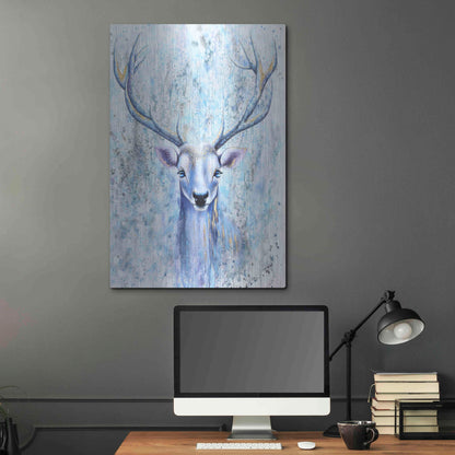 Luxe Metal Art 'Blue Spirit Deer' by Michelle Faber, Metal Wall Art,24x36