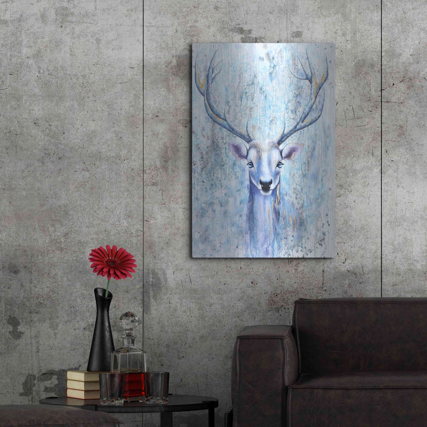 Luxe Metal Art 'Blue Spirit Deer' by Michelle Faber, Metal Wall Art,24x36
