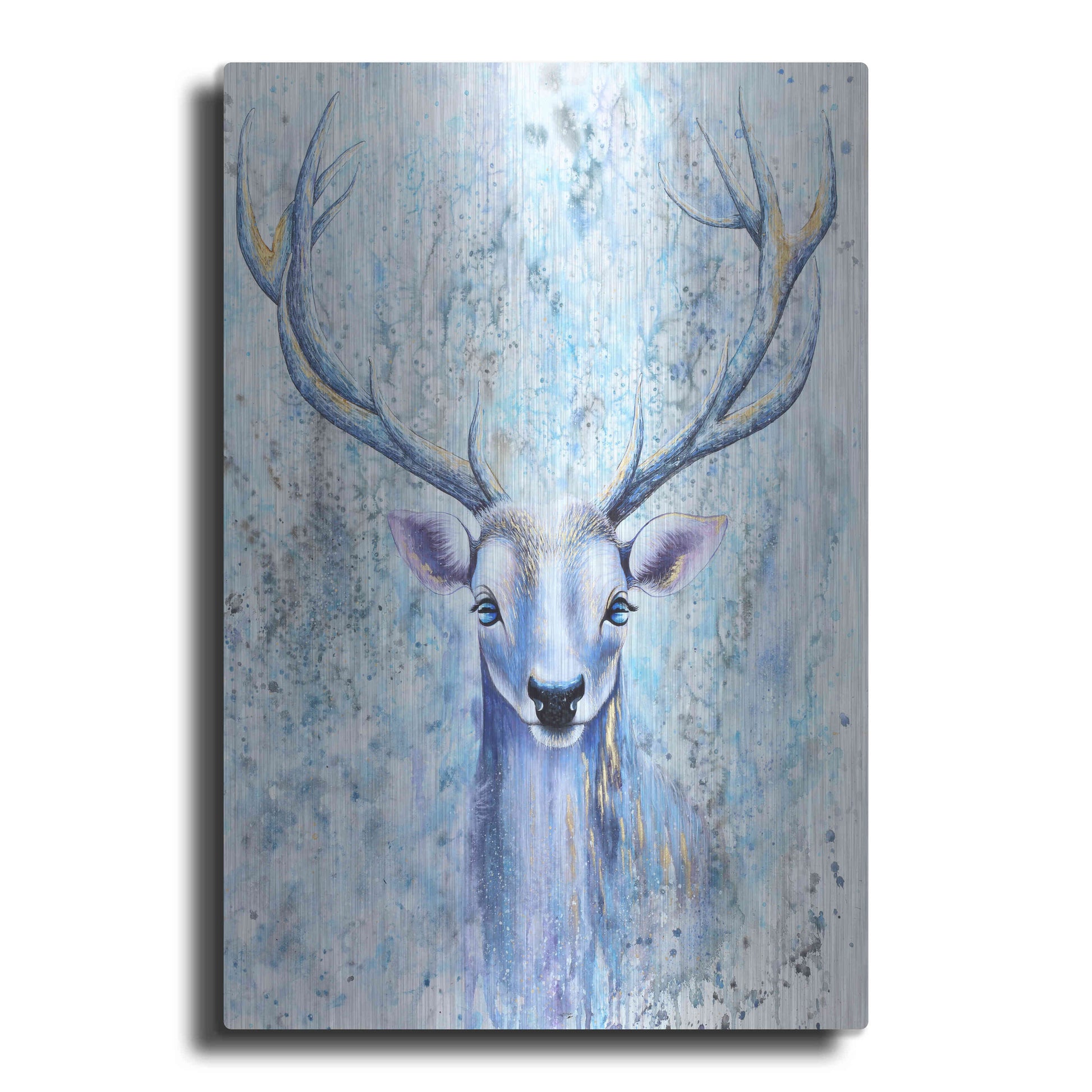 Luxe Metal Art 'Blue Spirit Deer' by Michelle Faber, Metal Wall Art