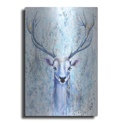 Luxe Metal Art 'Blue Spirit Deer' by Michelle Faber, Metal Wall Art