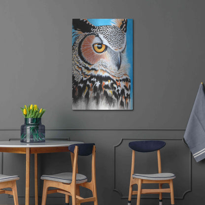Luxe Metal Art 'Great Horned Owl Eye' by Michelle Faber, Metal Wall Art,24x36