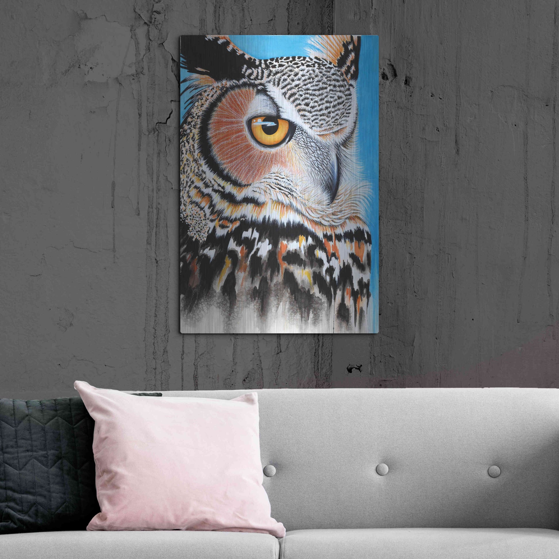 Luxe Metal Art 'Great Horned Owl Eye' by Michelle Faber, Metal Wall Art,24x36