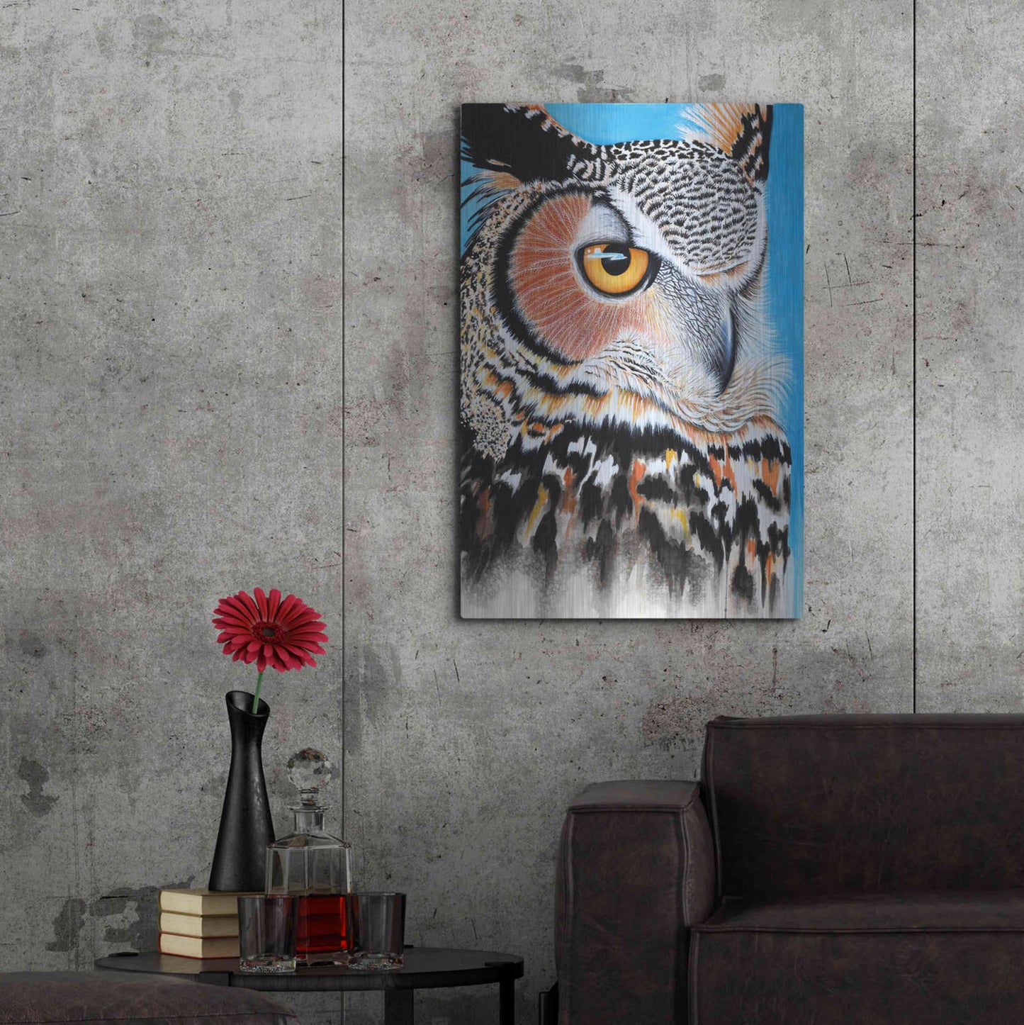 Luxe Metal Art 'Great Horned Owl Eye' by Michelle Faber, Metal Wall Art,24x36