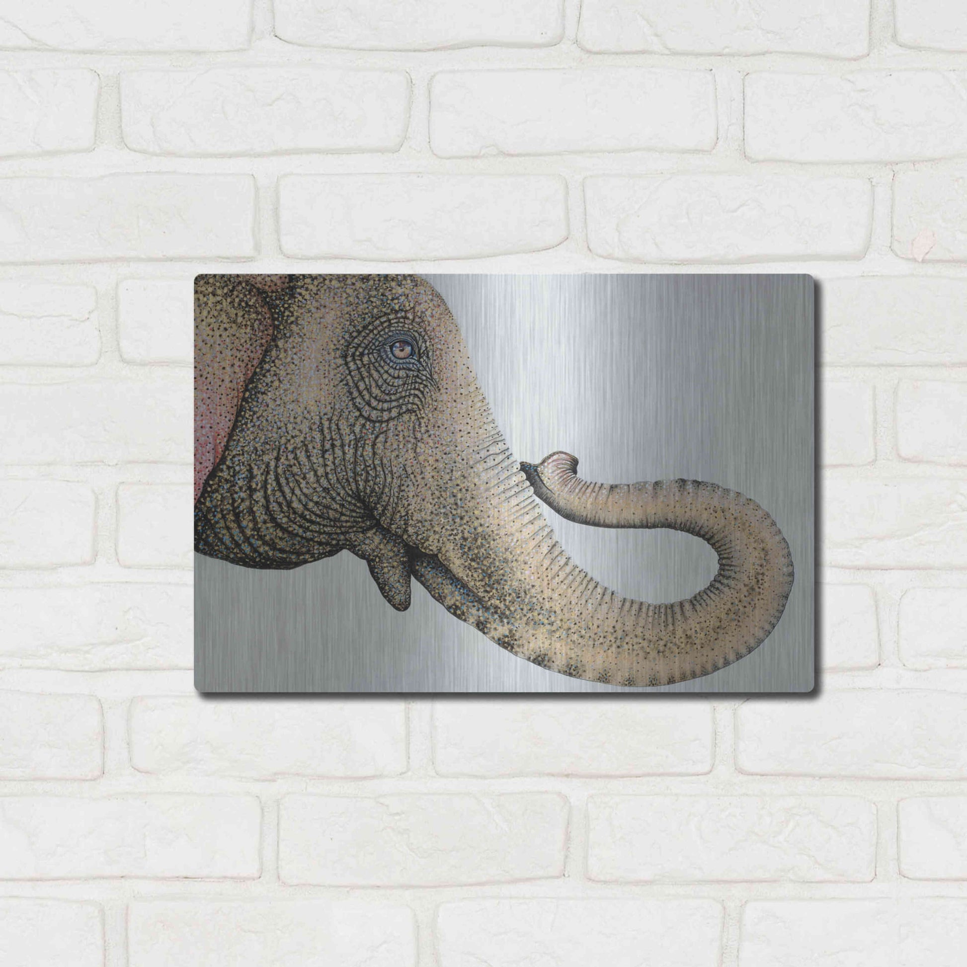 Luxe Metal Art 'Spotted Asian Elephant 2' by Michelle Faber, Metal Wall Art,16x12