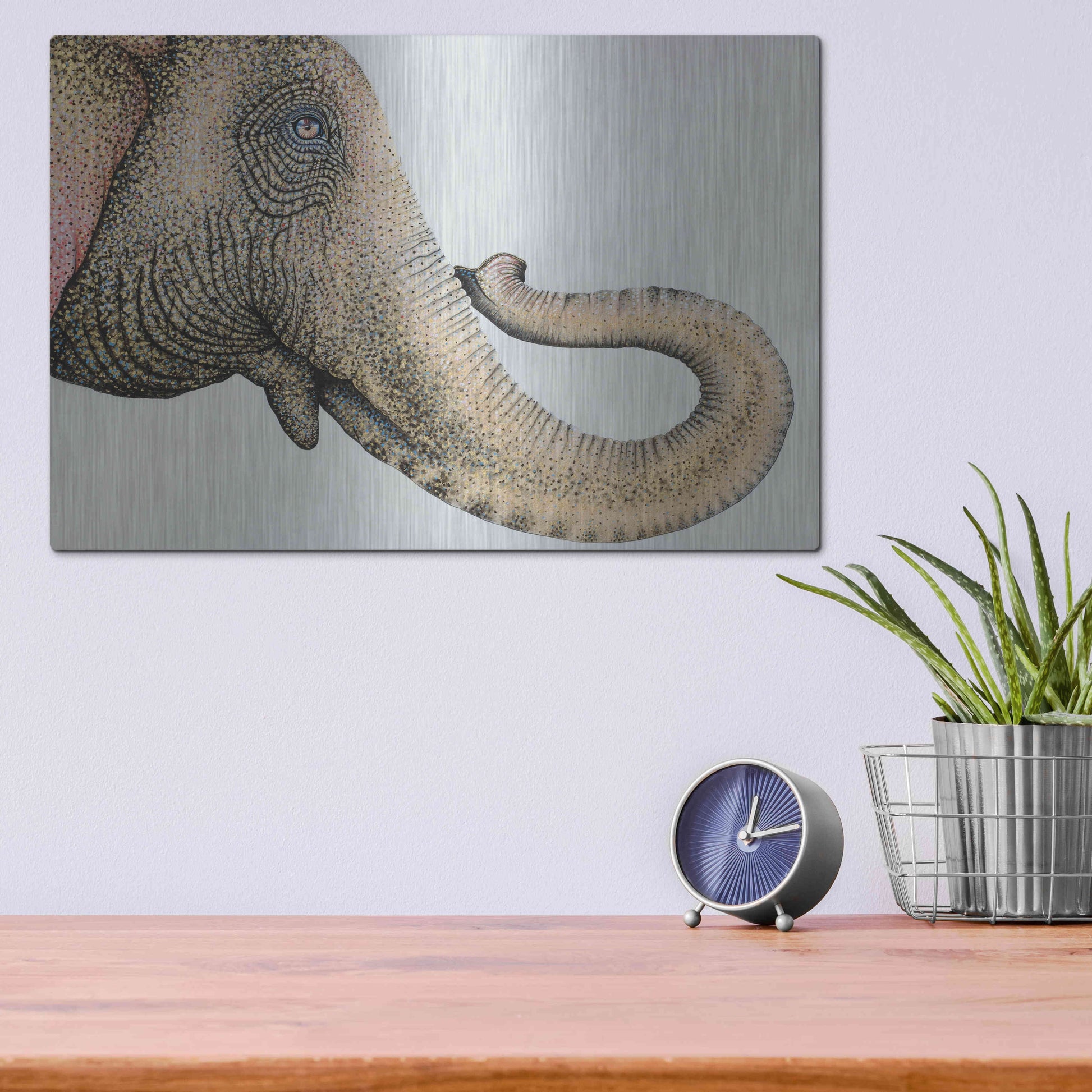 Luxe Metal Art 'Spotted Asian Elephant 2' by Michelle Faber, Metal Wall Art,16x12