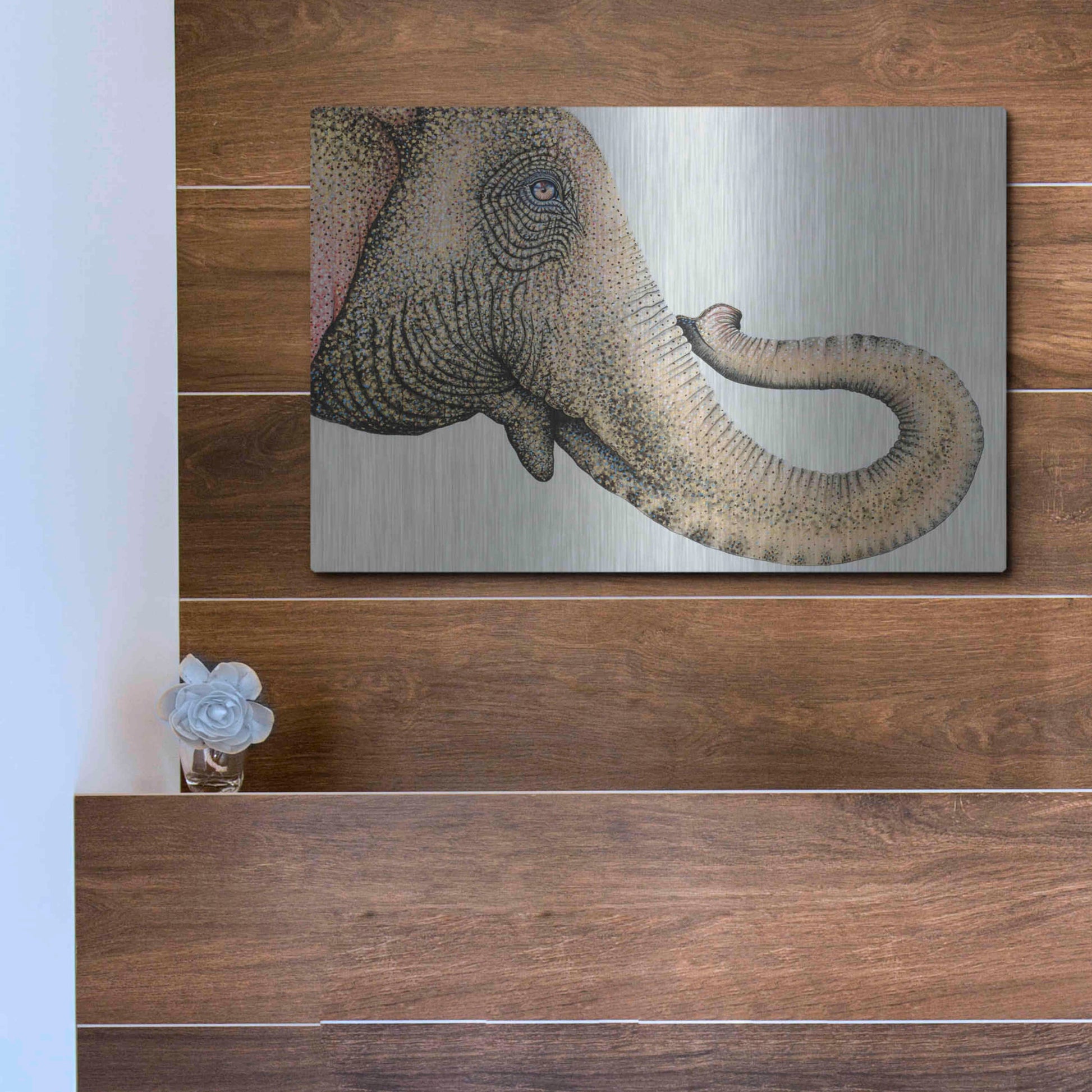 Luxe Metal Art 'Spotted Asian Elephant 2' by Michelle Faber, Metal Wall Art,16x12