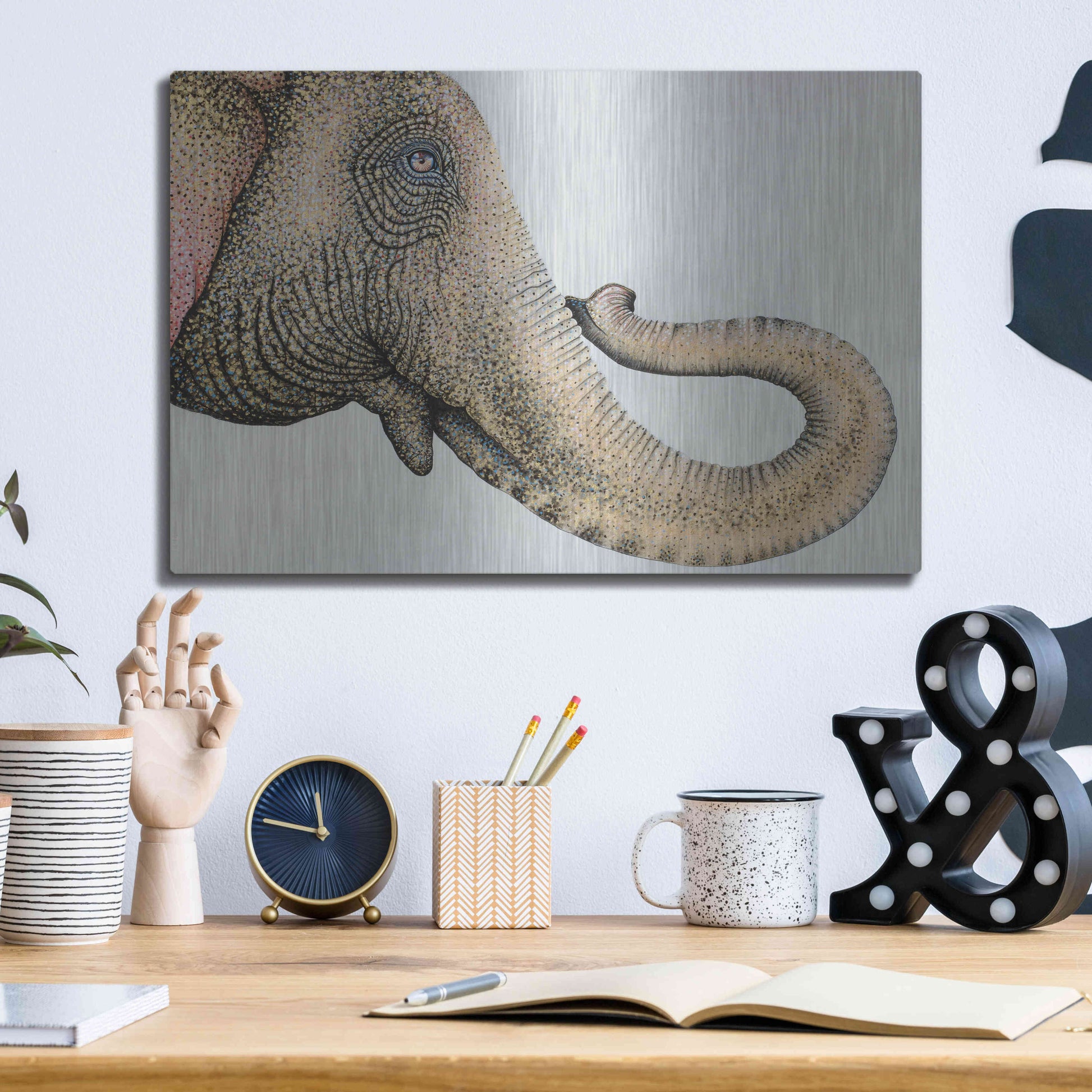 Luxe Metal Art 'Spotted Asian Elephant 2' by Michelle Faber, Metal Wall Art,16x12