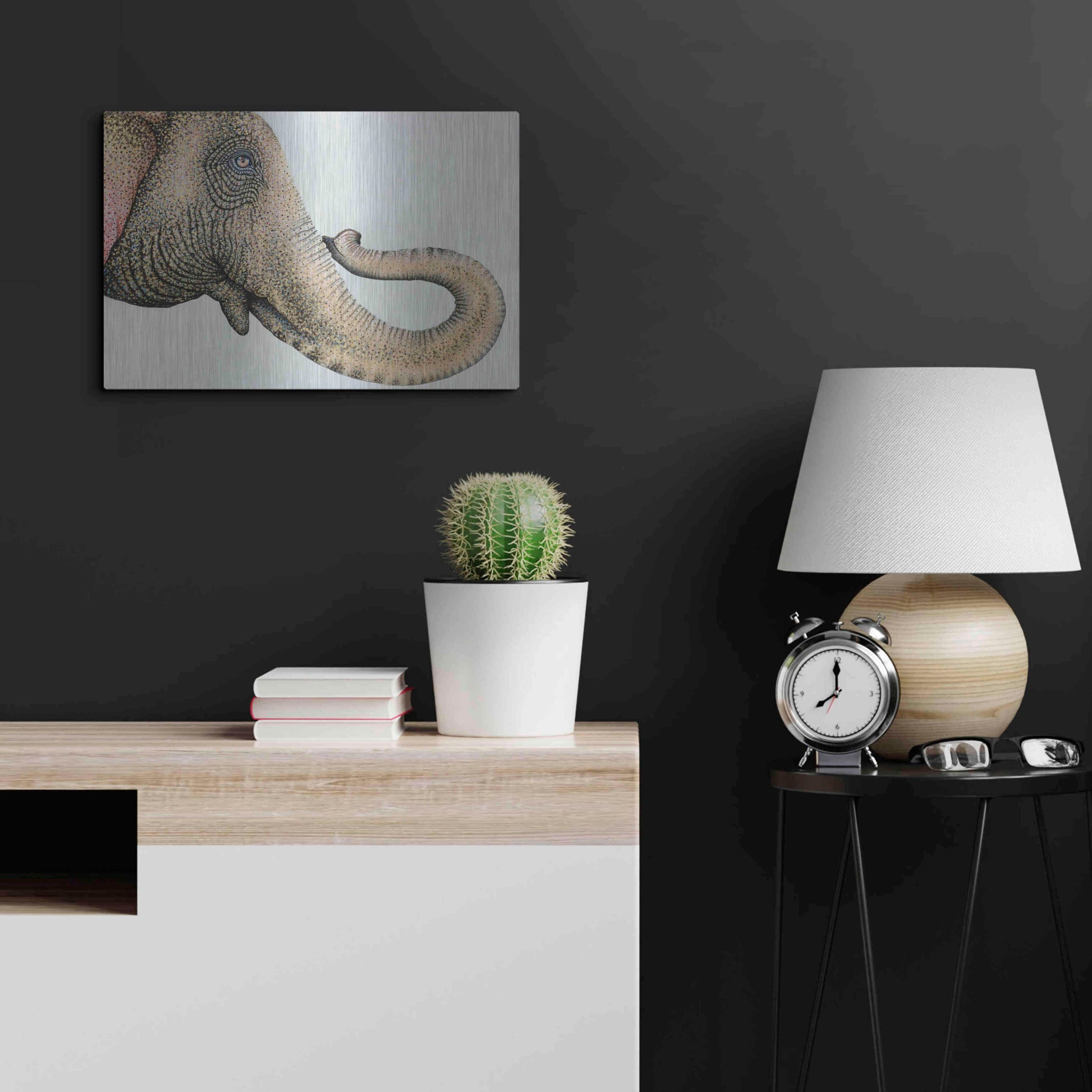 Luxe Metal Art 'Spotted Asian Elephant 2' by Michelle Faber, Metal Wall Art,24x16
