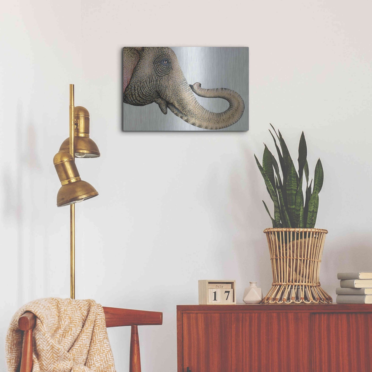Luxe Metal Art 'Spotted Asian Elephant 2' by Michelle Faber, Metal Wall Art,24x16