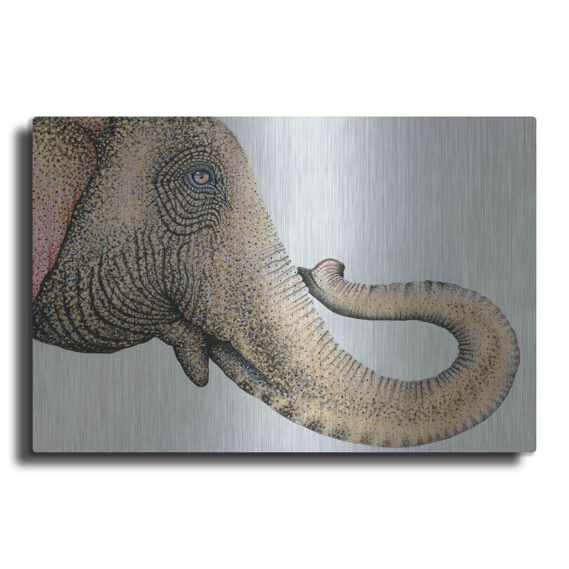 Luxe Metal Art 'Spotted Asian Elephant 2' by Michelle Faber, Metal Wall Art