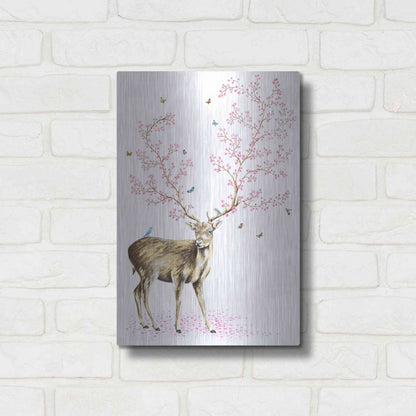Luxe Metal Art 'Cherry Blossom Deer' by Michelle Faber, Metal Wall Art,12x16
