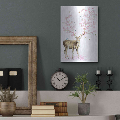 Luxe Metal Art 'Cherry Blossom Deer' by Michelle Faber, Metal Wall Art,12x16