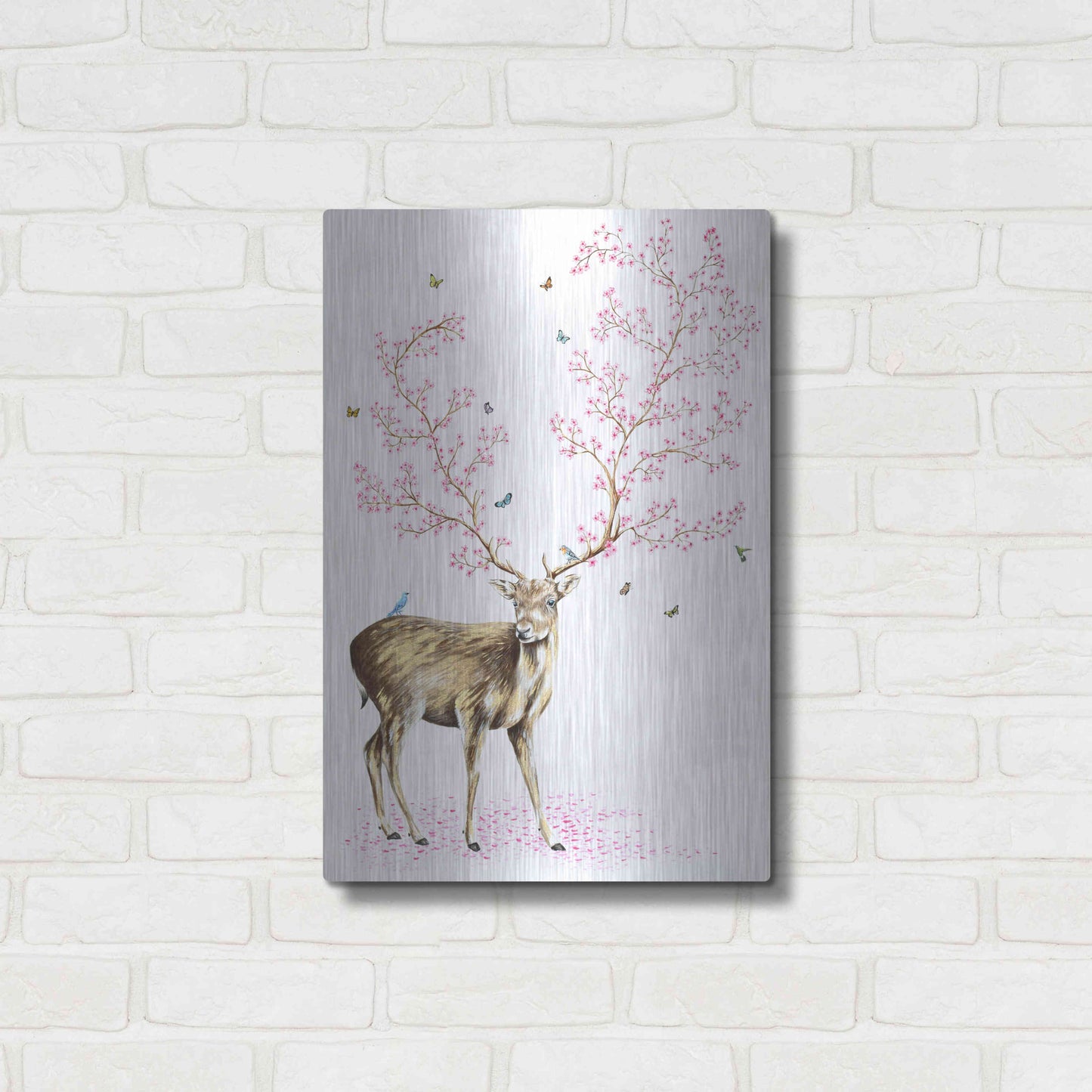 Luxe Metal Art 'Cherry Blossom Deer' by Michelle Faber, Metal Wall Art,16x24