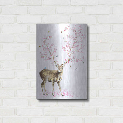 Luxe Metal Art 'Cherry Blossom Deer' by Michelle Faber, Metal Wall Art,16x24
