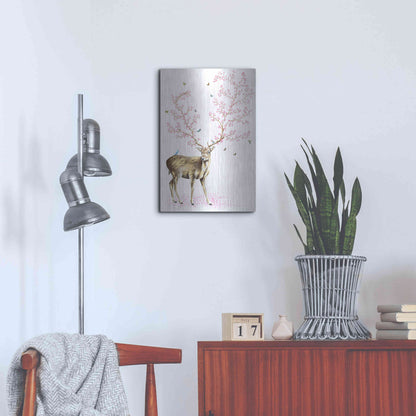 Luxe Metal Art 'Cherry Blossom Deer' by Michelle Faber, Metal Wall Art,16x24