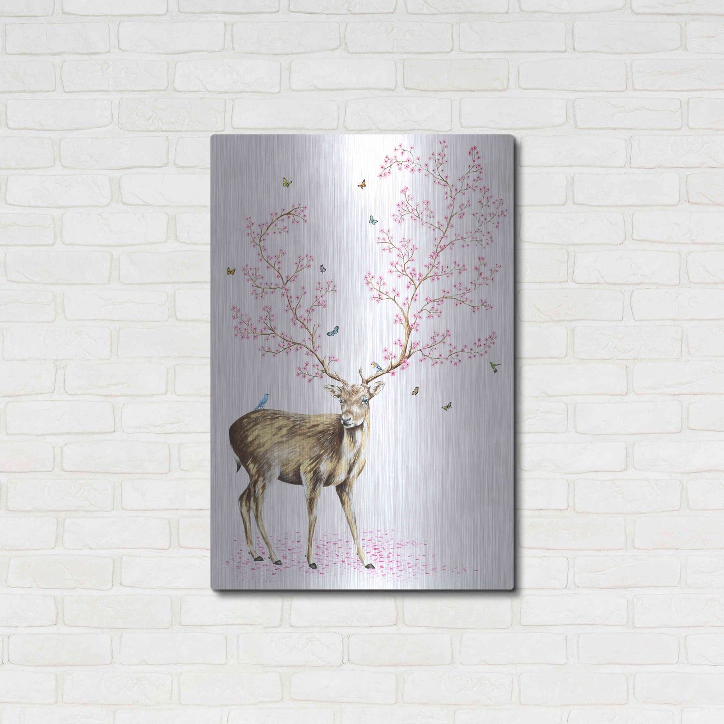 Luxe Metal Art 'Cherry Blossom Deer' by Michelle Faber, Metal Wall Art,24x36