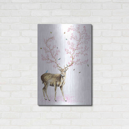 Luxe Metal Art 'Cherry Blossom Deer' by Michelle Faber, Metal Wall Art,24x36