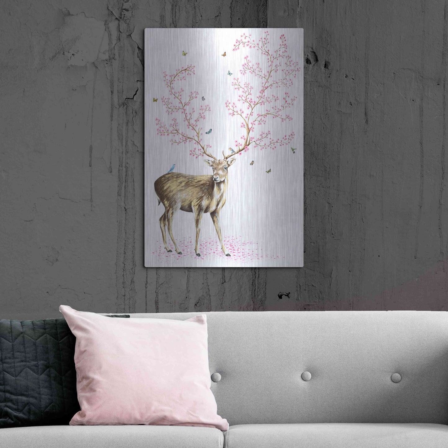 Luxe Metal Art 'Cherry Blossom Deer' by Michelle Faber, Metal Wall Art,24x36