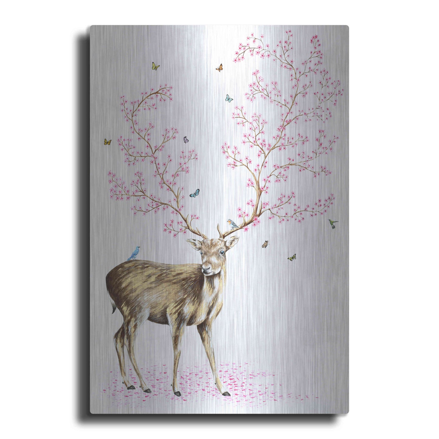 Luxe Metal Art 'Cherry Blossom Deer' by Michelle Faber, Metal Wall Art