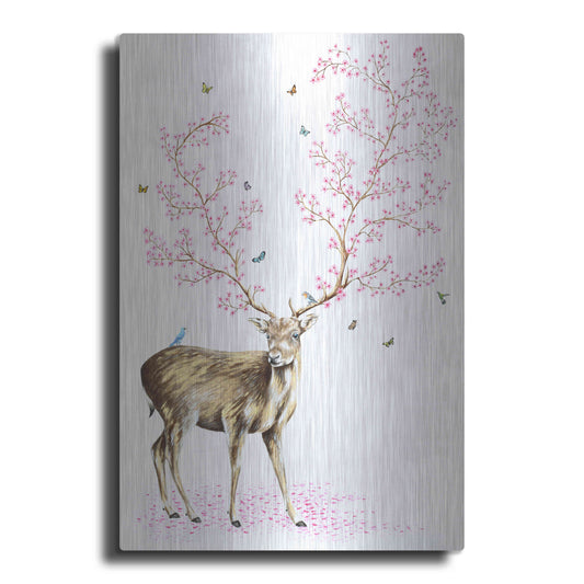 Luxe Metal Art 'Cherry Blossom Deer' by Michelle Faber, Metal Wall Art