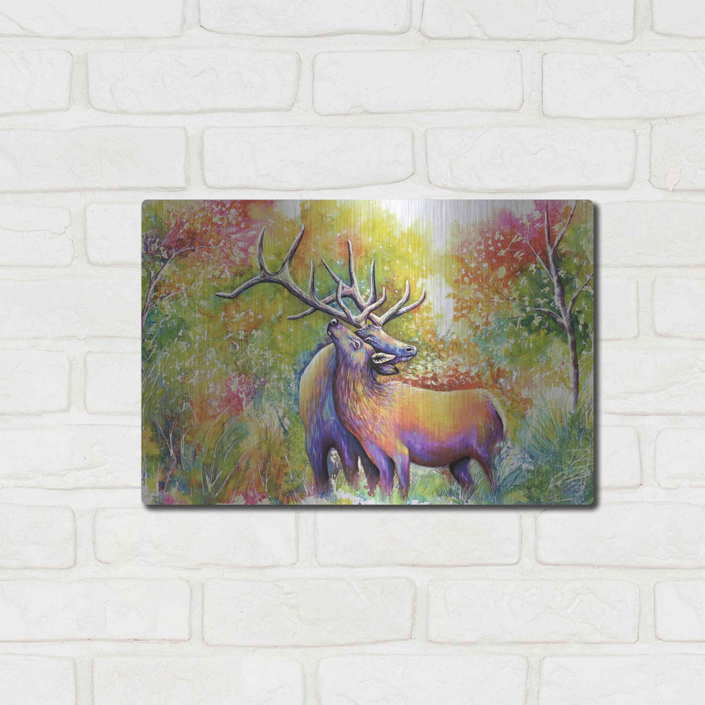Luxe Metal Art 'Elk Love' by Michelle Faber, Metal Wall Art,16x12