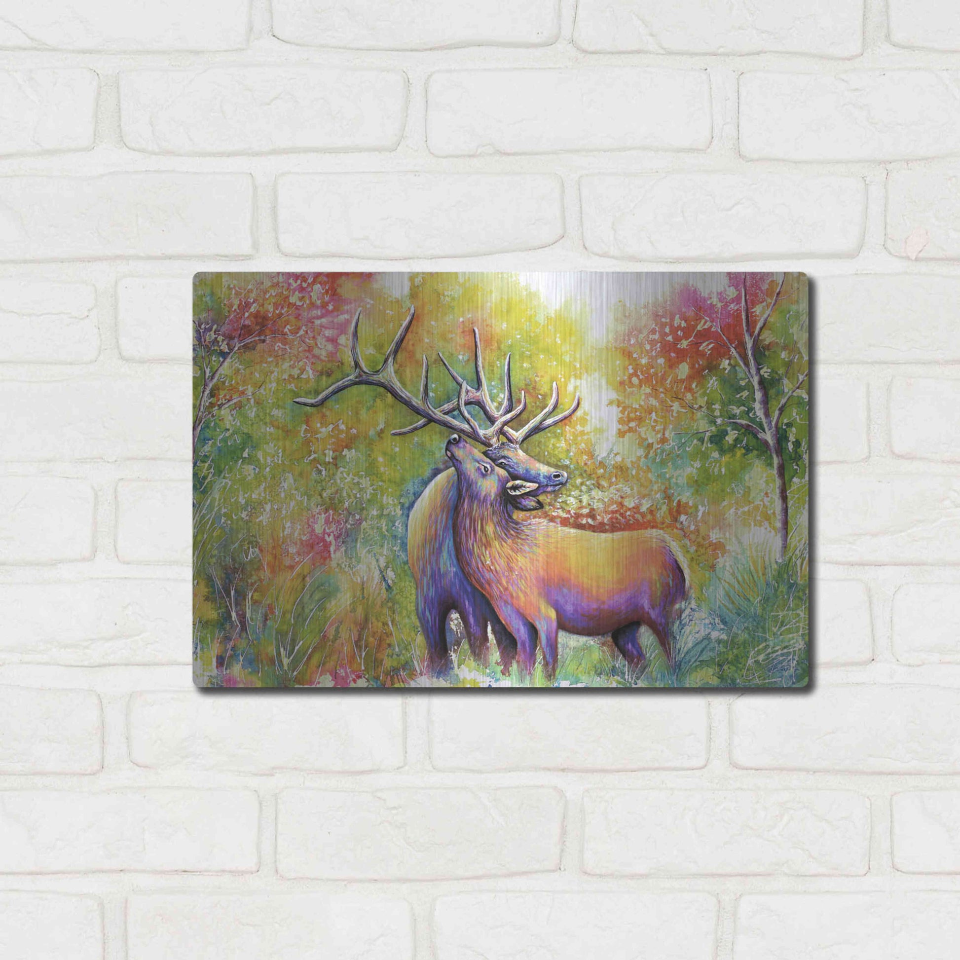 Luxe Metal Art 'Elk Love' by Michelle Faber, Metal Wall Art,16x12