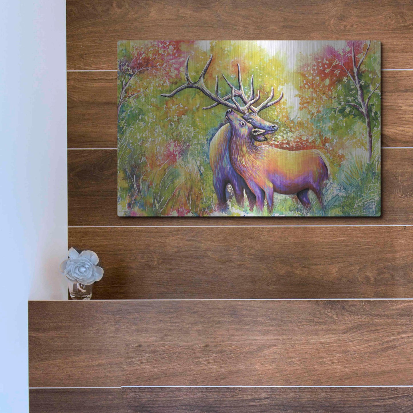 Luxe Metal Art 'Elk Love' by Michelle Faber, Metal Wall Art,16x12