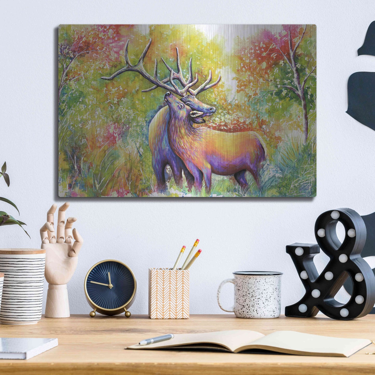 Luxe Metal Art 'Elk Love' by Michelle Faber, Metal Wall Art,16x12
