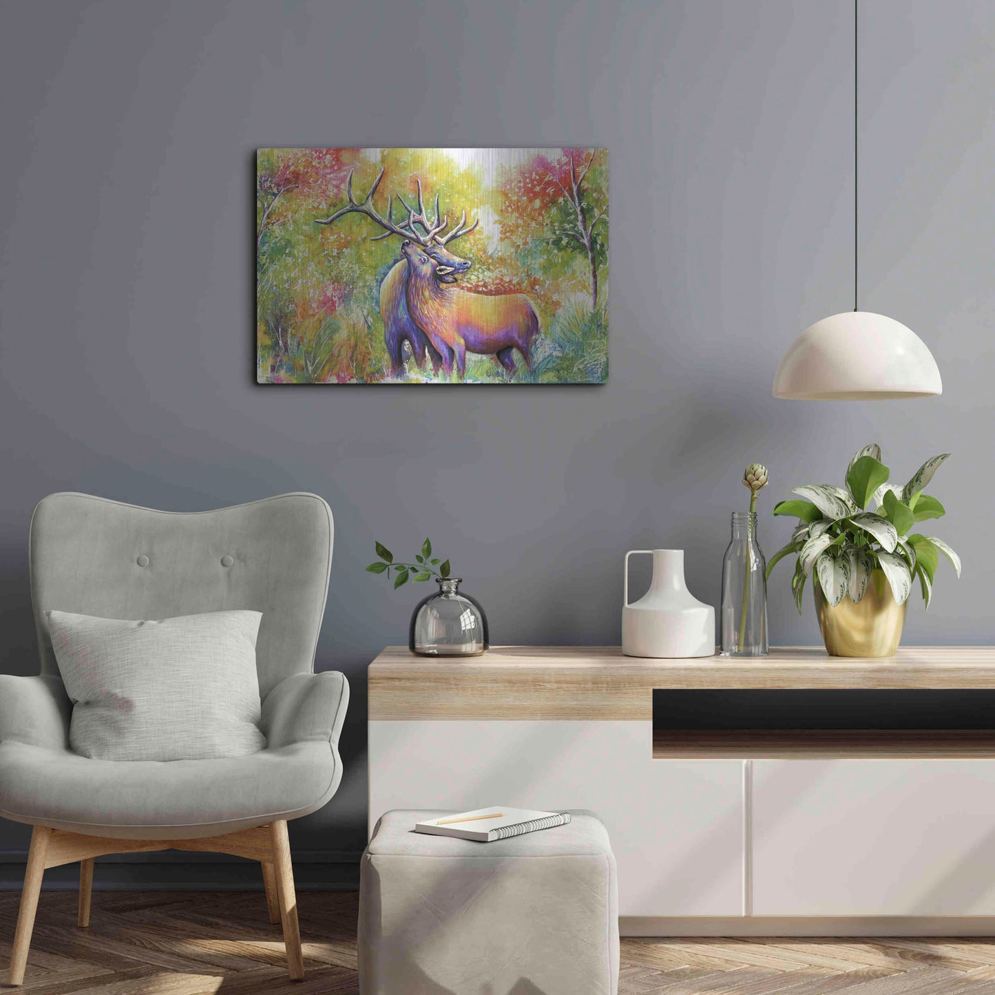 Luxe Metal Art 'Elk Love' by Michelle Faber, Metal Wall Art,24x16