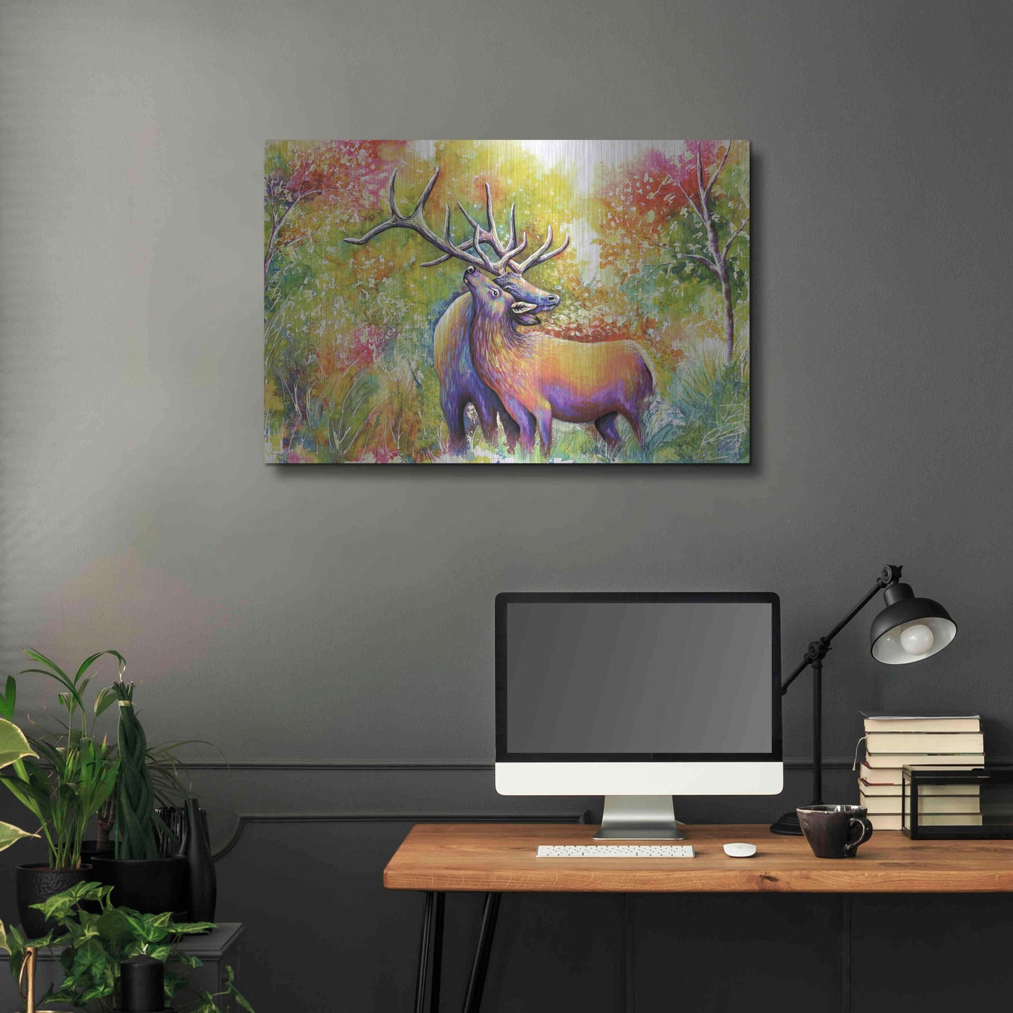 Luxe Metal Art 'Elk Love' by Michelle Faber, Metal Wall Art,36x24