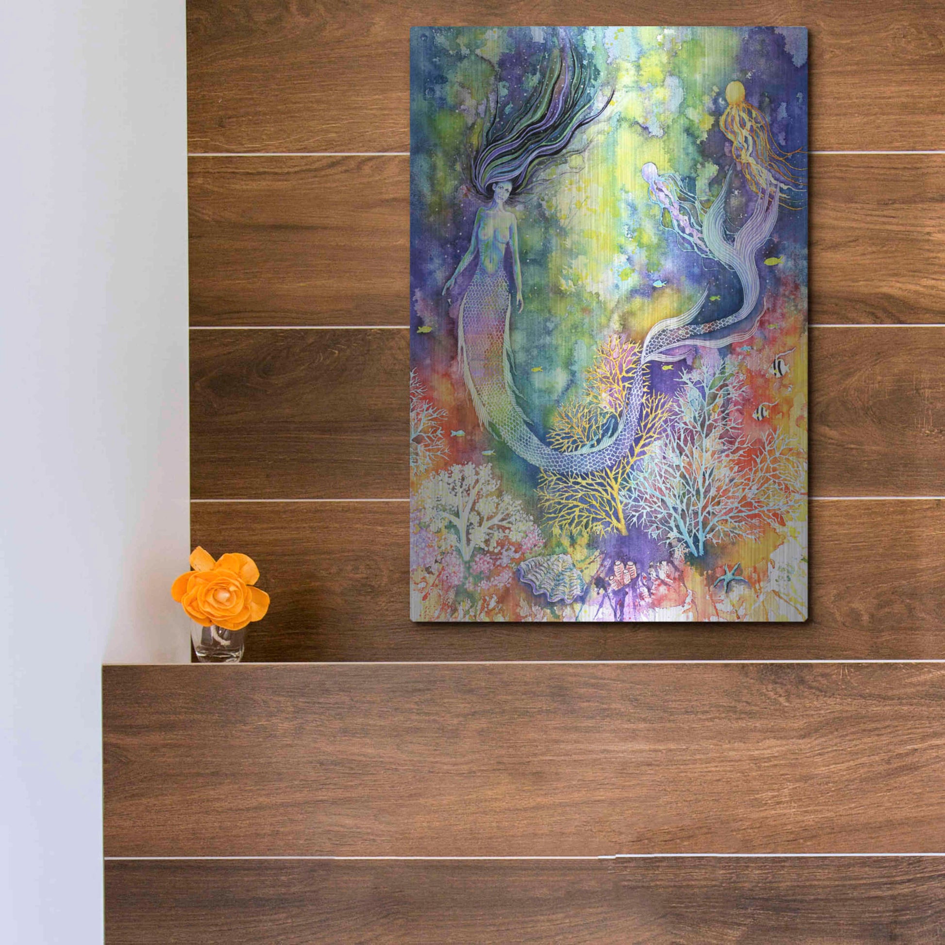 Luxe Metal Art 'Mermaid' by Michelle Faber, Metal Wall Art,12x16